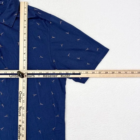 B Draddy Polo Shirt Mens Size Medium Blue Sunbathing Print Stretch Cotton Golf - Picture 9 of 10